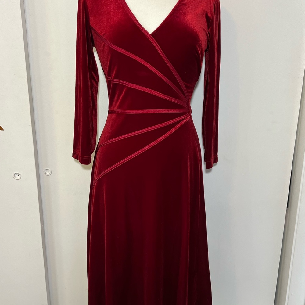 Connected Apparel deep v neck long sleeve Velvet Dress